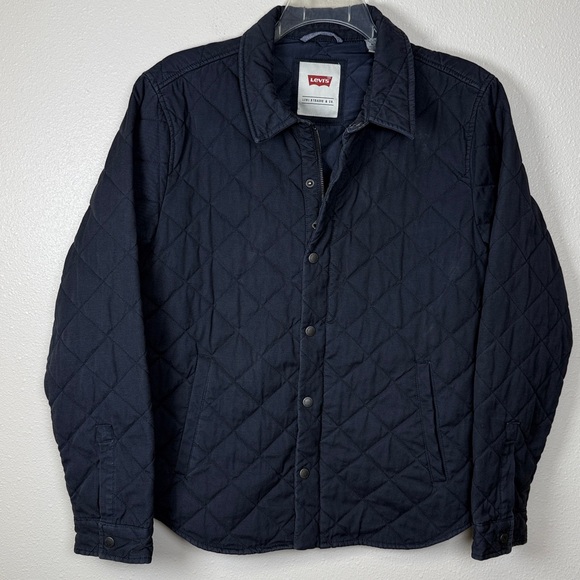 Levis Quilted Shirt Jacket Men Medium Navy Zip Snap Barn Coat Shacket Cotton - Picture 3 of 17